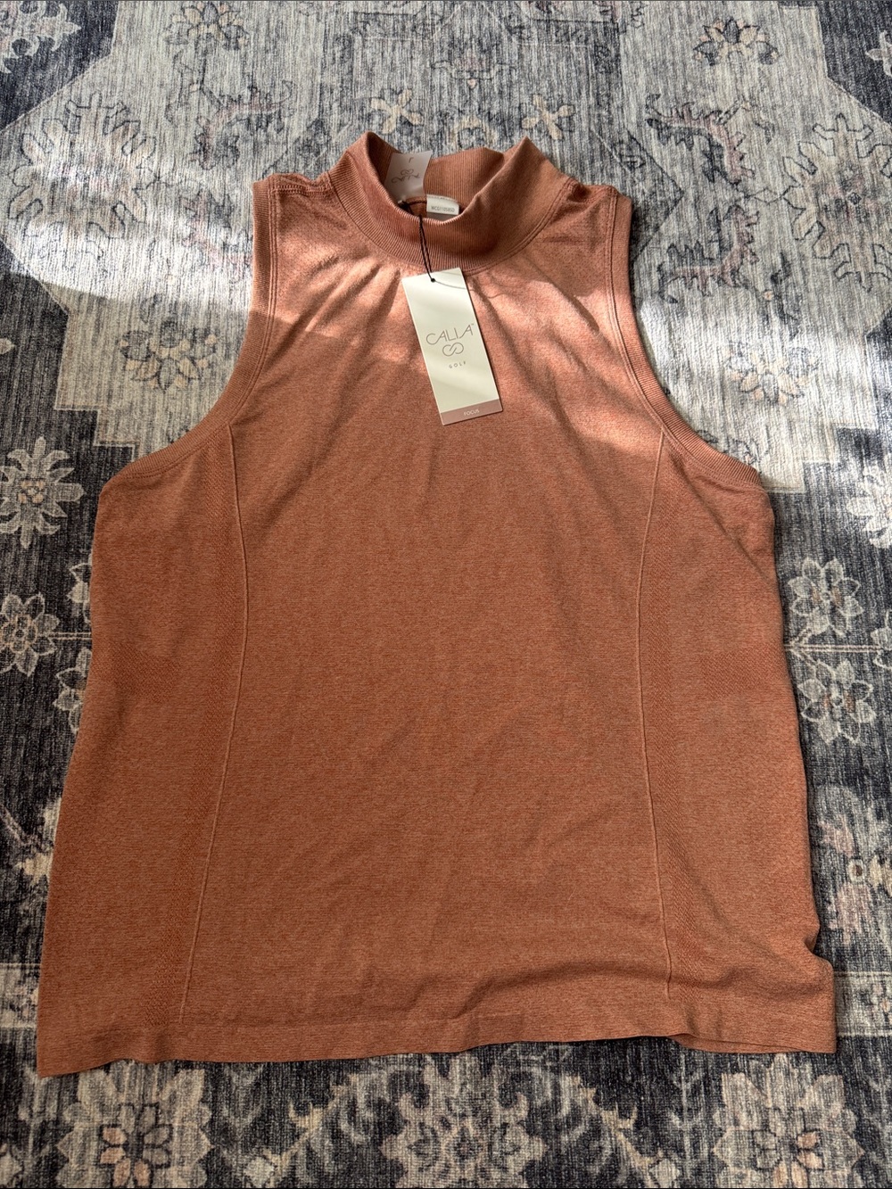CALIA Mock Neck Sleeveless Tank - Rust